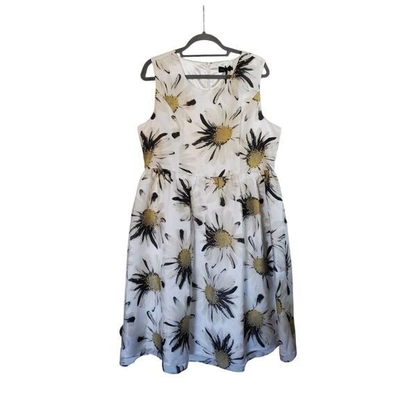 Liza Luxe Modcloth Shiny White Yellow Large Floral Elegant Midi Dress NWT, Sz XL - Picture 1 of 11